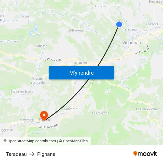 Taradeau to Pignans map