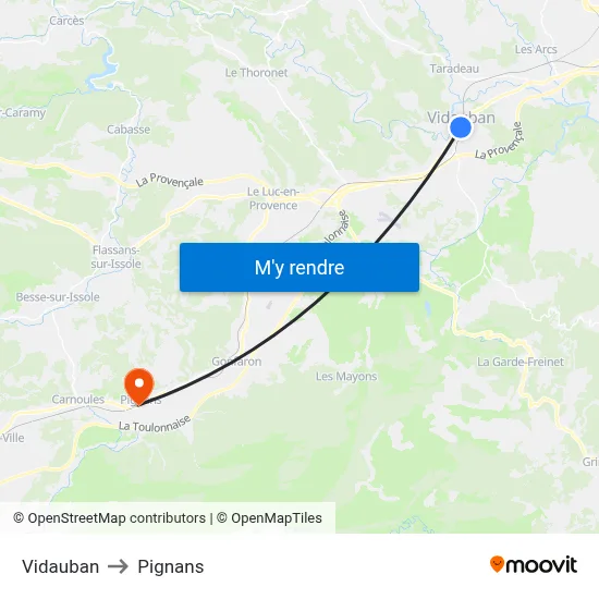 Vidauban to Pignans map