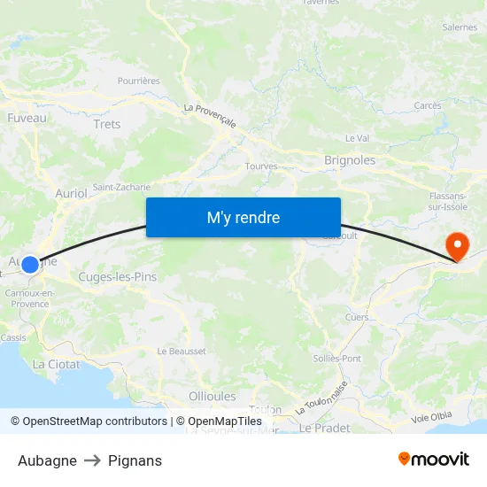 Aubagne to Pignans map