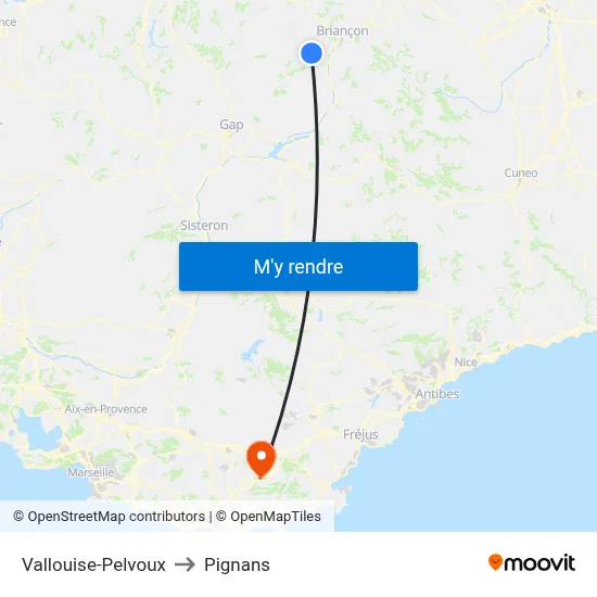 Vallouise-Pelvoux to Pignans map