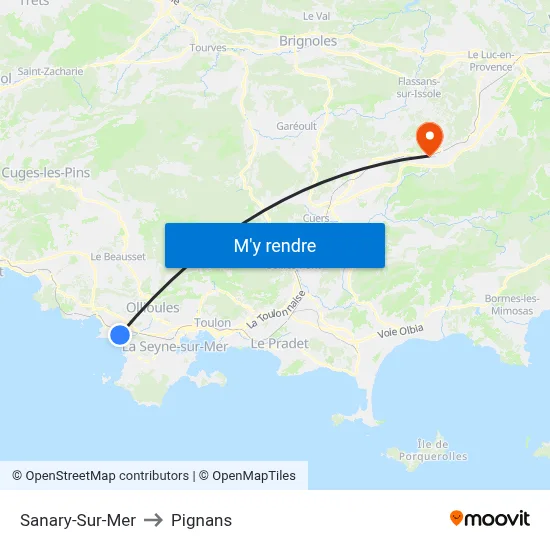 Sanary-Sur-Mer to Pignans map
