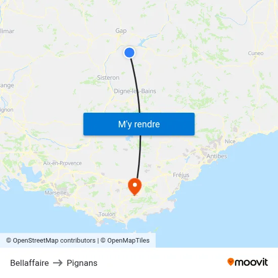 Bellaffaire to Pignans map