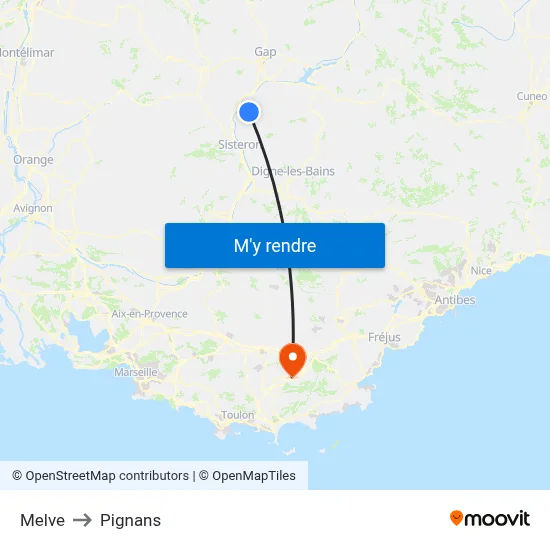 Melve to Pignans map