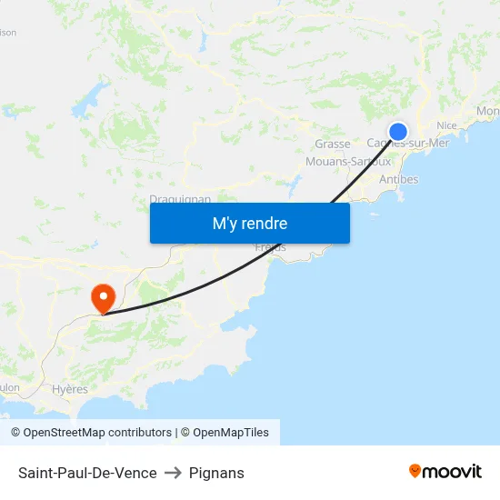 Saint-Paul-De-Vence to Pignans map