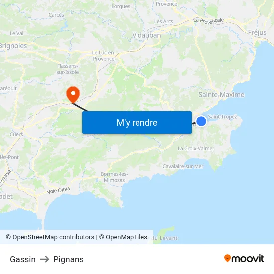 Gassin to Pignans map