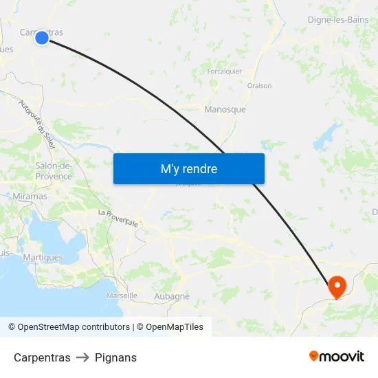 Carpentras to Pignans map