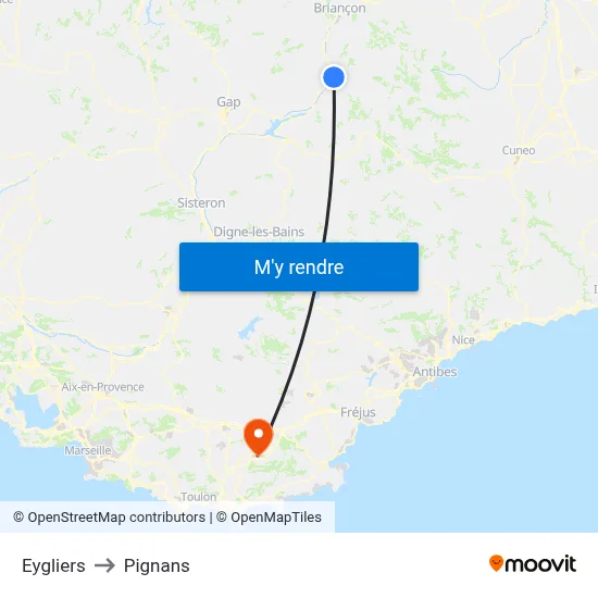 Eygliers to Pignans map
