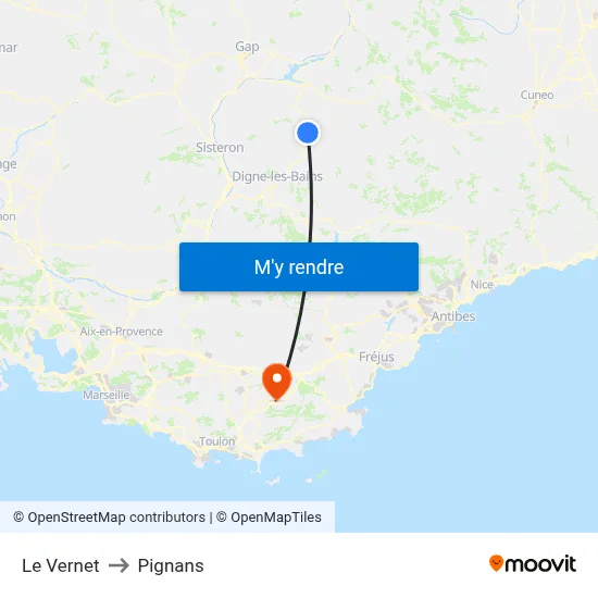 Le Vernet to Pignans map