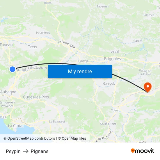 Peypin to Pignans map