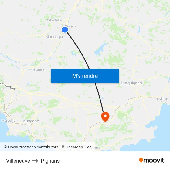 Villeneuve to Pignans map