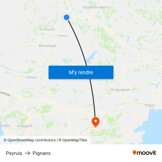 Peyruis to Pignans map