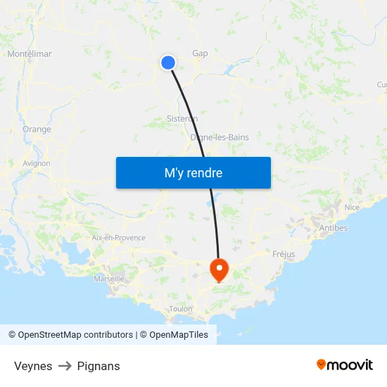 Veynes to Pignans map