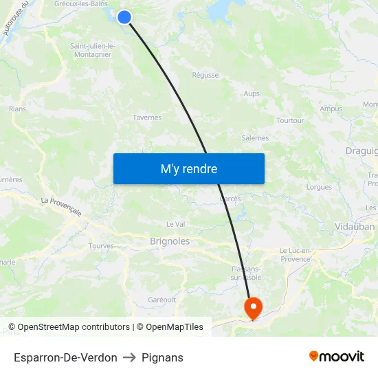 Esparron-De-Verdon to Pignans map