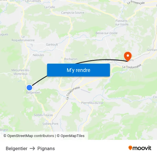 Belgentier to Pignans map