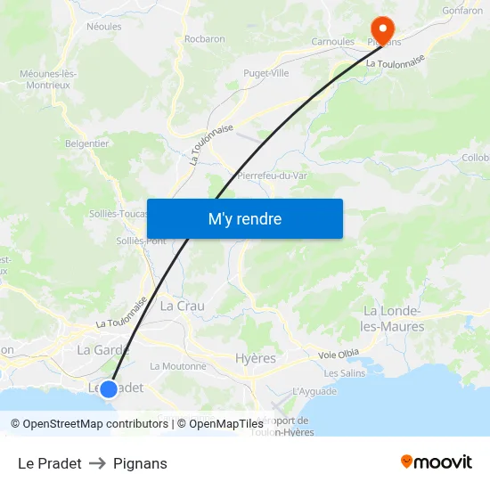 Le Pradet to Pignans map