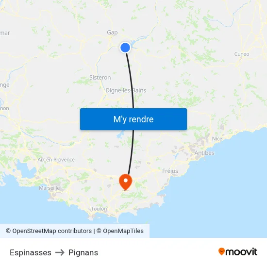 Espinasses to Pignans map