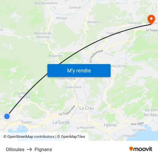 Ollioules to Pignans map