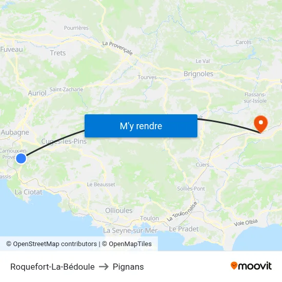 Roquefort-La-Bédoule to Pignans map