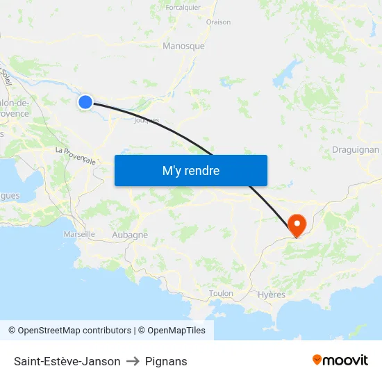 Saint-Estève-Janson to Pignans map