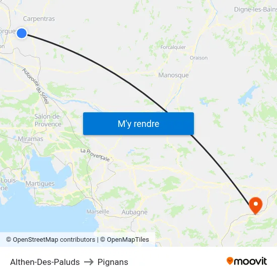 Althen-Des-Paluds to Pignans map