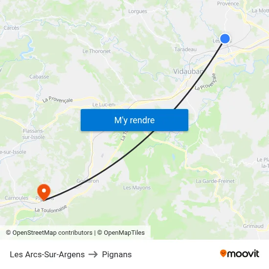 Les Arcs-Sur-Argens to Pignans map