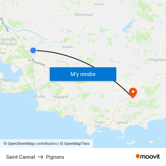 Saint-Cannat to Pignans map