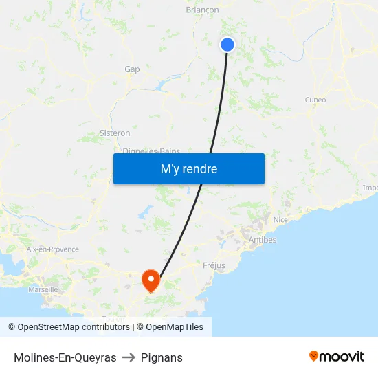 Molines-En-Queyras to Pignans map