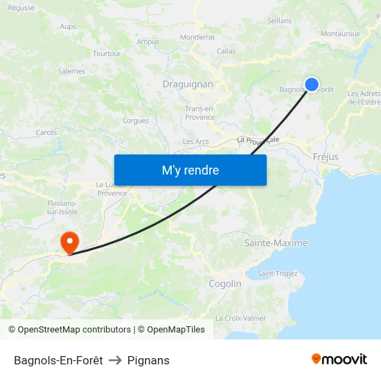 Bagnols-En-Forêt to Pignans map