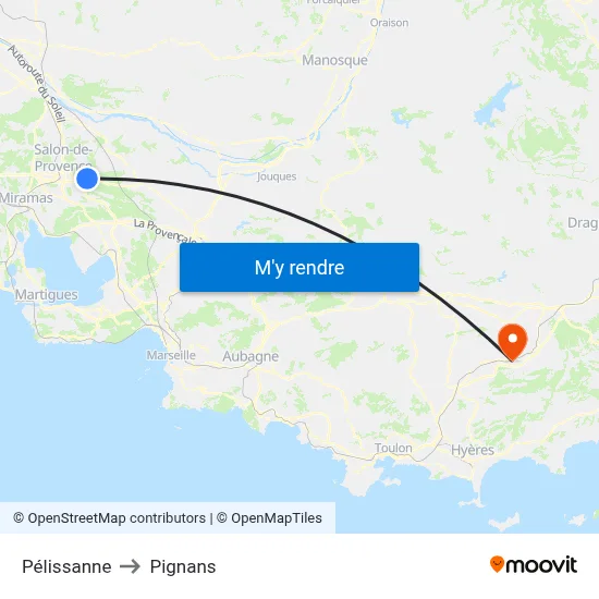 Pélissanne to Pignans map
