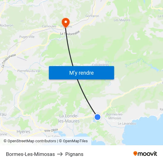 Bormes-Les-Mimosas to Pignans map