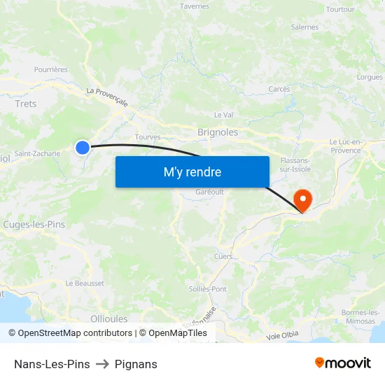 Nans-Les-Pins to Pignans map