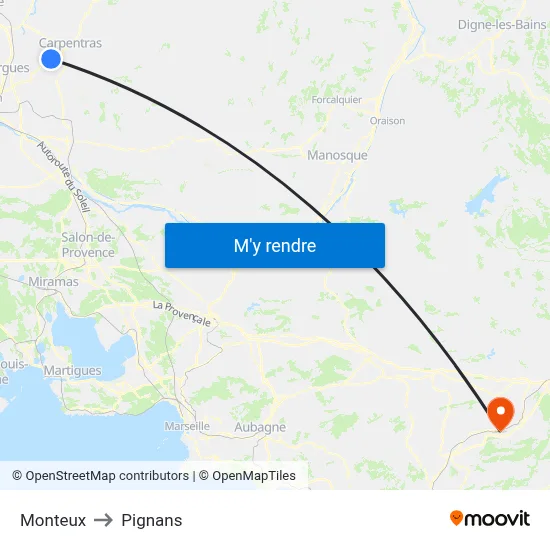 Monteux to Pignans map