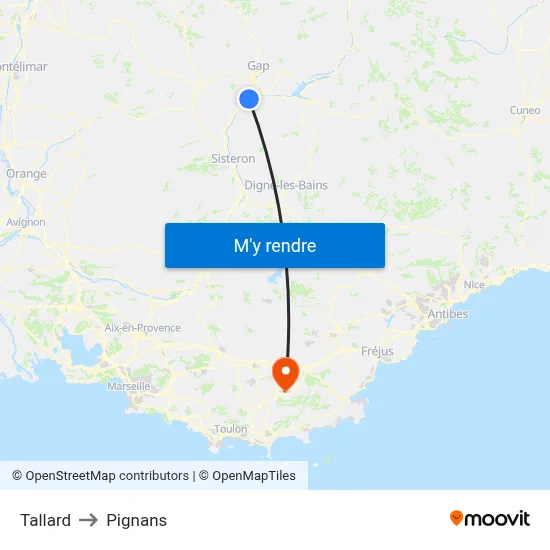 Tallard to Pignans map
