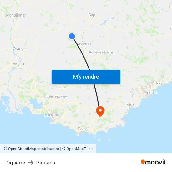 Orpierre to Pignans map