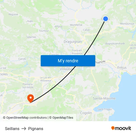 Seillans to Pignans map