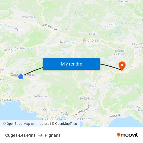 Cuges-Les-Pins to Pignans map