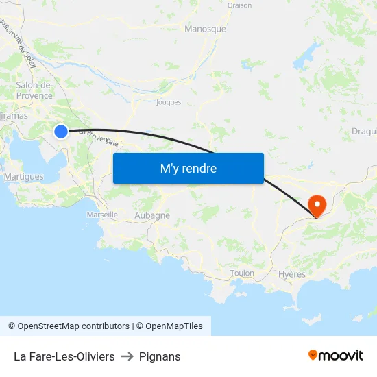La Fare-Les-Oliviers to Pignans map