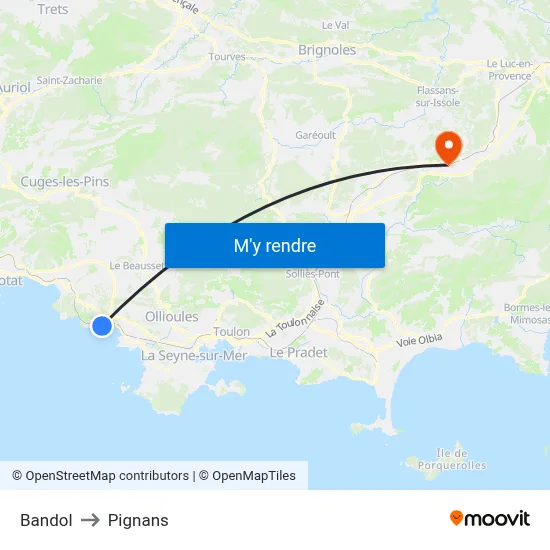 Bandol to Pignans map