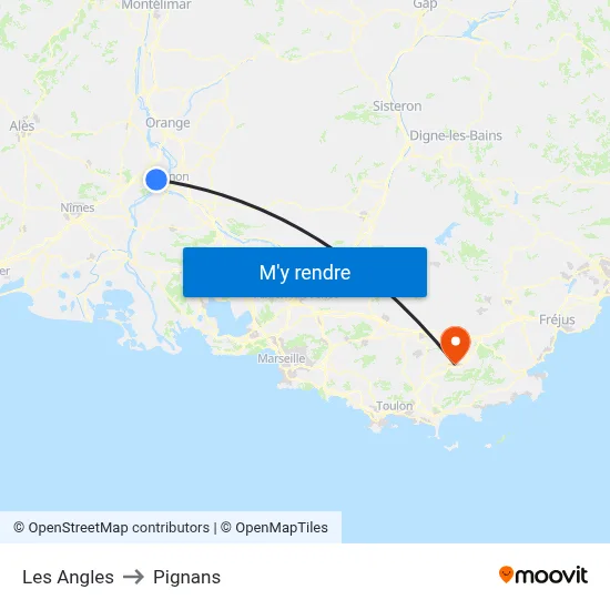 Les Angles to Pignans map