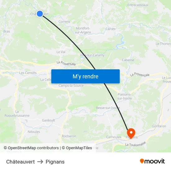 Châteauvert to Pignans map