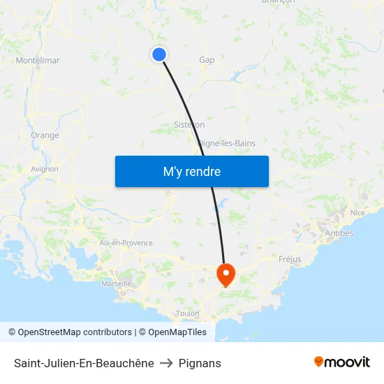 Saint-Julien-En-Beauchêne to Pignans map