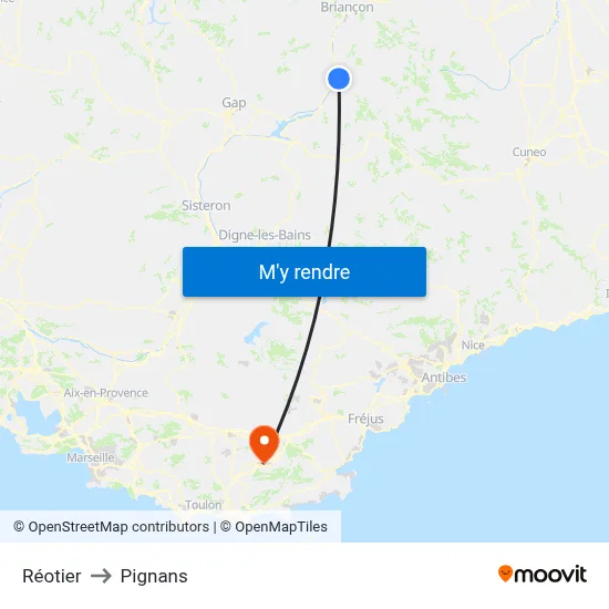 Réotier to Pignans map