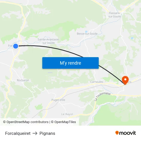 Forcalqueiret to Pignans map