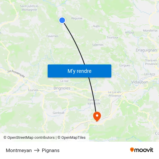 Montmeyan to Pignans map
