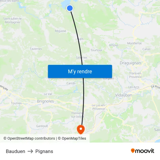 Bauduen to Pignans map