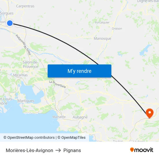 Morières-Lès-Avignon to Pignans map