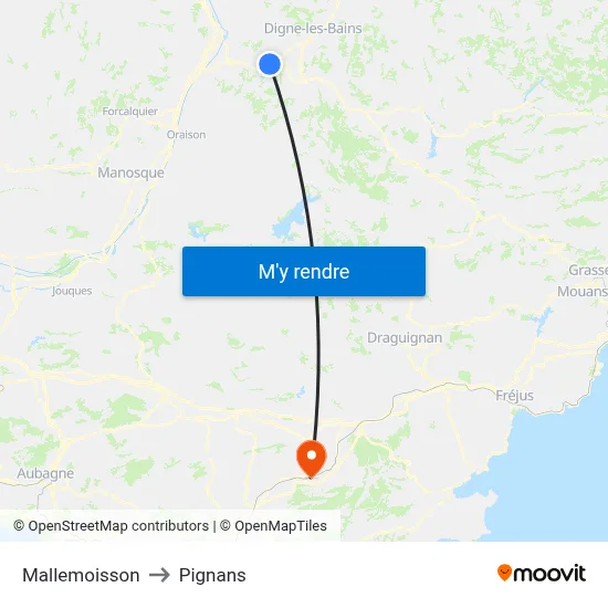Mallemoisson to Pignans map