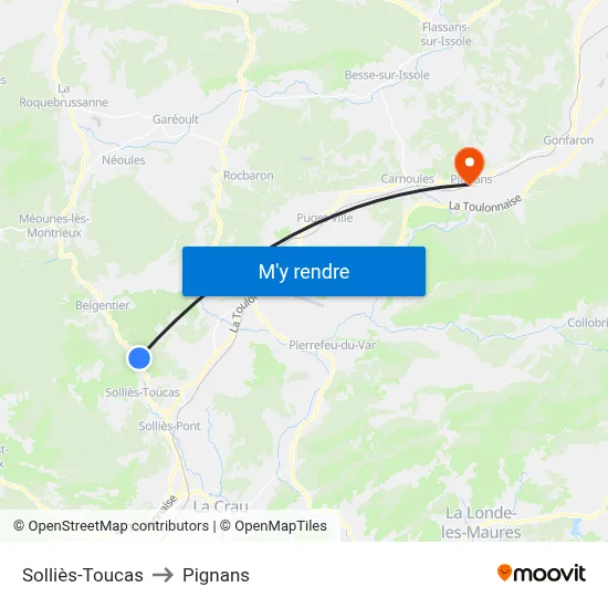 Solliès-Toucas to Pignans map