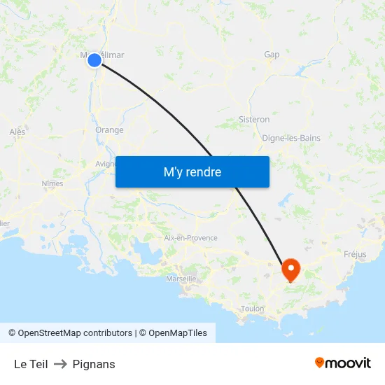 Le Teil to Pignans map