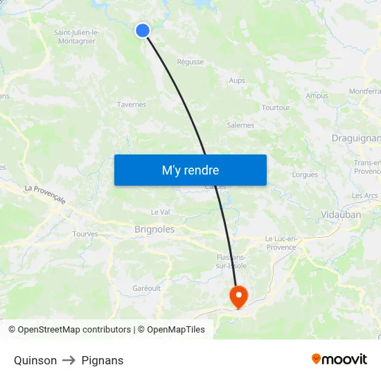 Quinson to Pignans map